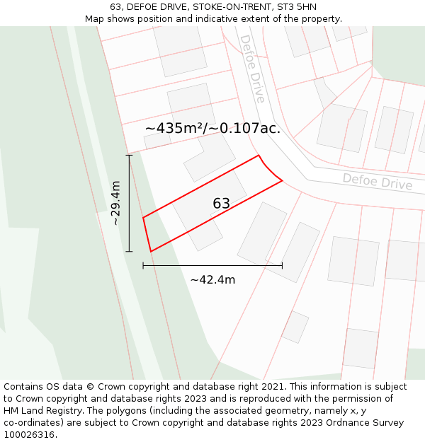 63, DEFOE DRIVE, STOKE-ON-TRENT, ST3 5HN: Plot and title map