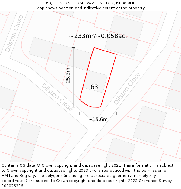 63, DILSTON CLOSE, WASHINGTON, NE38 0HE: Plot and title map