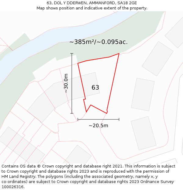 63, DOL Y DDERWEN, AMMANFORD, SA18 2GE: Plot and title map