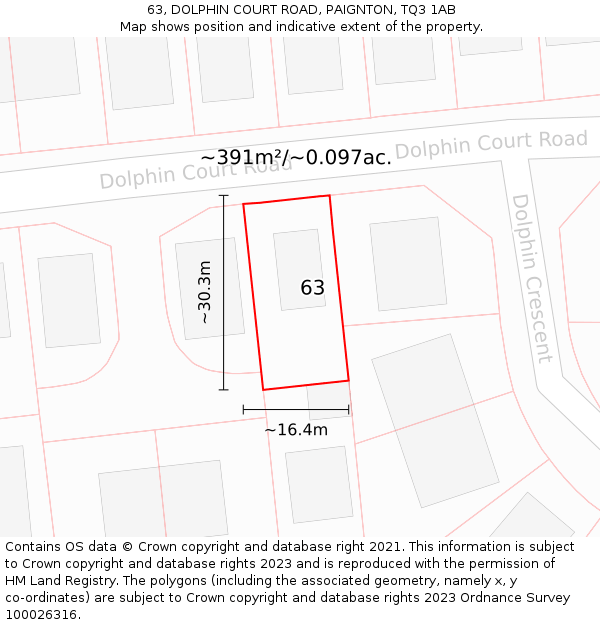 63, DOLPHIN COURT ROAD, PAIGNTON, TQ3 1AB: Plot and title map