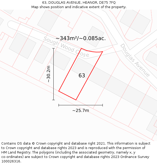 63, DOUGLAS AVENUE, HEANOR, DE75 7FQ: Plot and title map