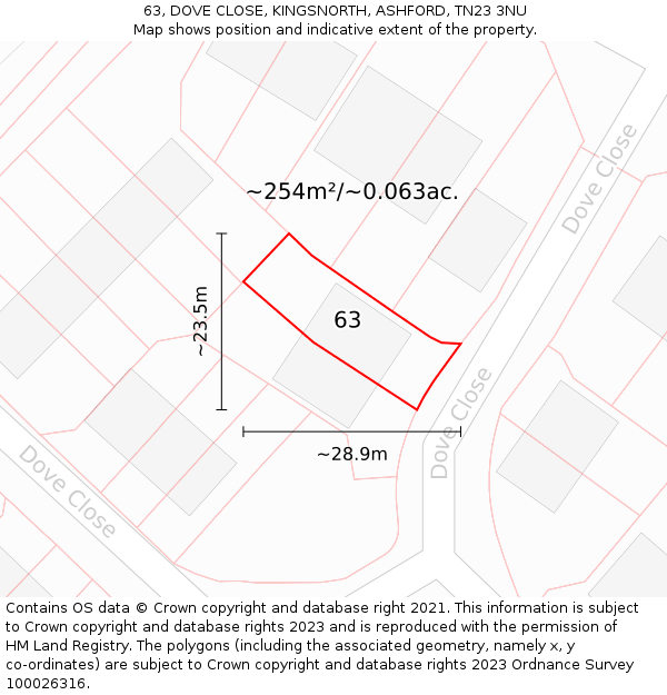 63, DOVE CLOSE, KINGSNORTH, ASHFORD, TN23 3NU: Plot and title map