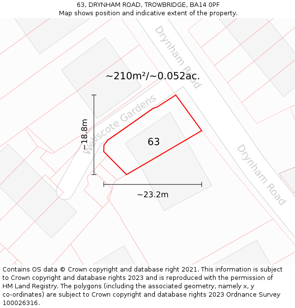 63, DRYNHAM ROAD, TROWBRIDGE, BA14 0PF: Plot and title map