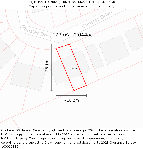 63, DUNSTER DRIVE, URMSTON, MANCHESTER, M41 6WR: Plot and title map