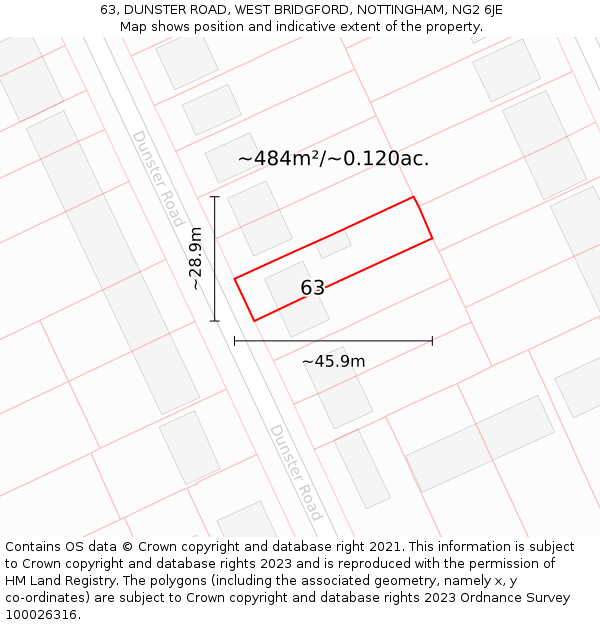 63, DUNSTER ROAD, WEST BRIDGFORD, NOTTINGHAM, NG2 6JE: Plot and title map