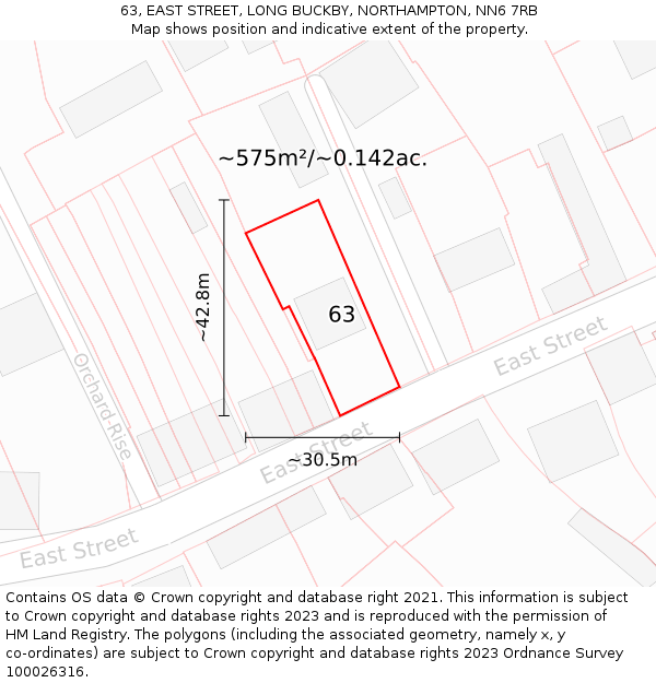 63, EAST STREET, LONG BUCKBY, NORTHAMPTON, NN6 7RB: Plot and title map