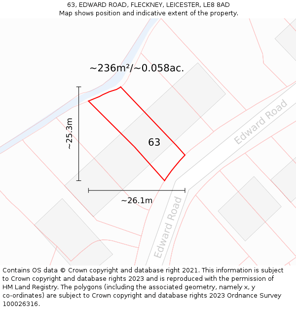 63, EDWARD ROAD, FLECKNEY, LEICESTER, LE8 8AD: Plot and title map