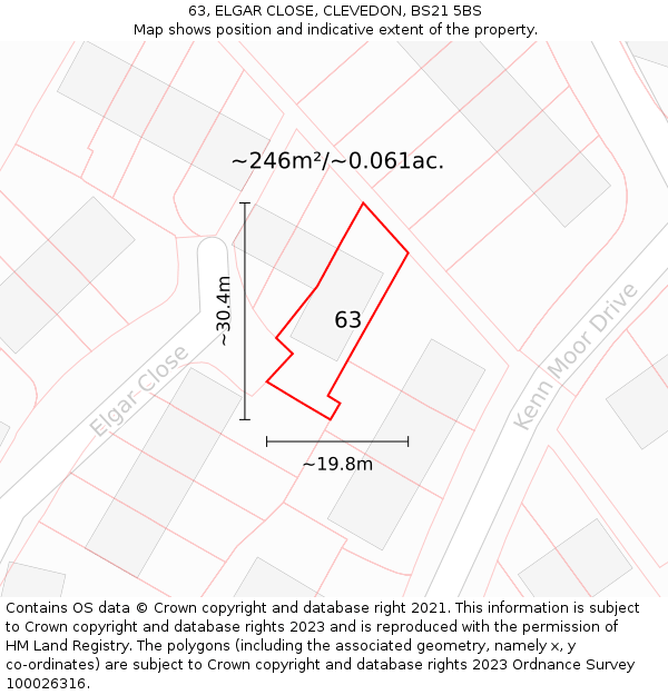 63, ELGAR CLOSE, CLEVEDON, BS21 5BS: Plot and title map