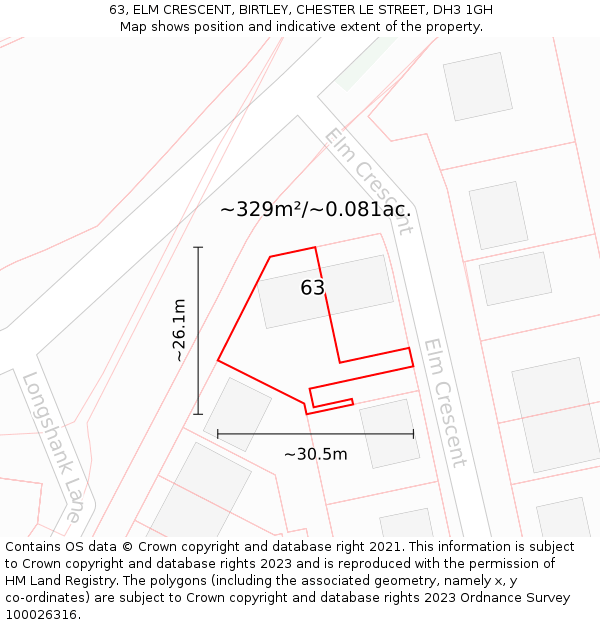 63, ELM CRESCENT, BIRTLEY, CHESTER LE STREET, DH3 1GH: Plot and title map