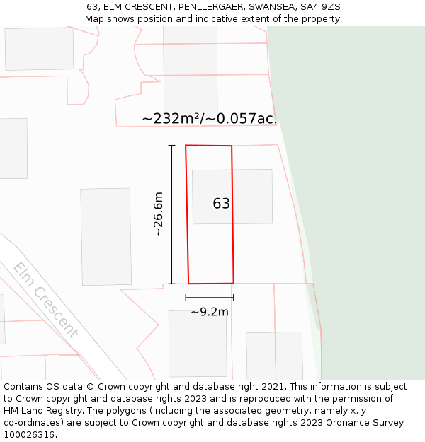 63, ELM CRESCENT, PENLLERGAER, SWANSEA, SA4 9ZS: Plot and title map