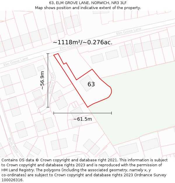 63, ELM GROVE LANE, NORWICH, NR3 3LF: Plot and title map