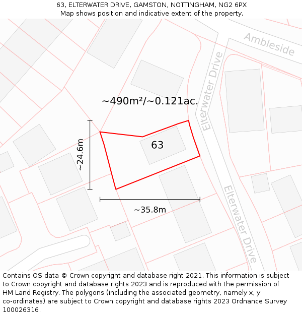 63, ELTERWATER DRIVE, GAMSTON, NOTTINGHAM, NG2 6PX: Plot and title map