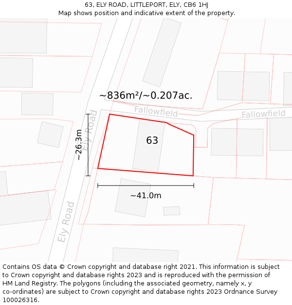 63, ELY ROAD, LITTLEPORT, ELY, CB6 1HJ: Plot and title map