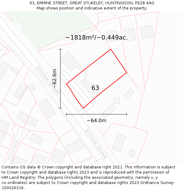 63, ERMINE STREET, GREAT STUKELEY, HUNTINGDON, PE28 4AG: Plot and title map