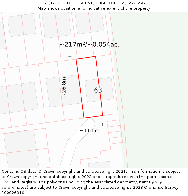 63, FAIRFIELD CRESCENT, LEIGH-ON-SEA, SS9 5SG: Plot and title map