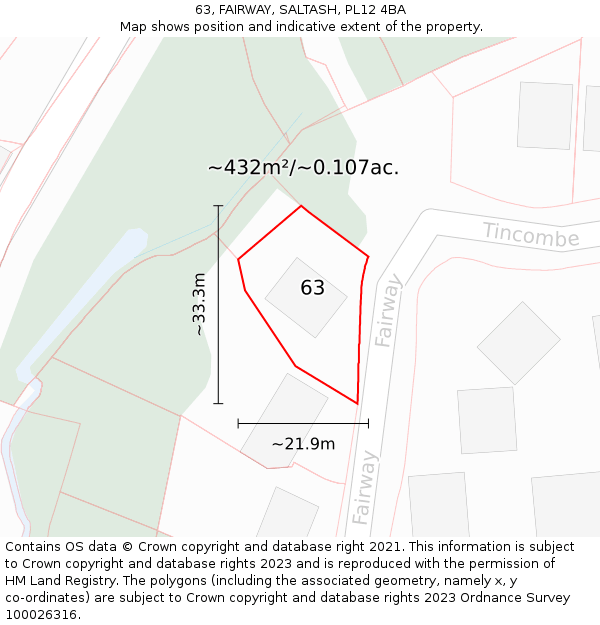 63, FAIRWAY, SALTASH, PL12 4BA: Plot and title map