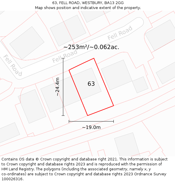 63, FELL ROAD, WESTBURY, BA13 2GG: Plot and title map