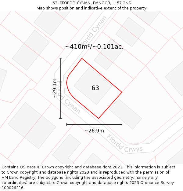 63, FFORDD CYNAN, BANGOR, LL57 2NS: Plot and title map