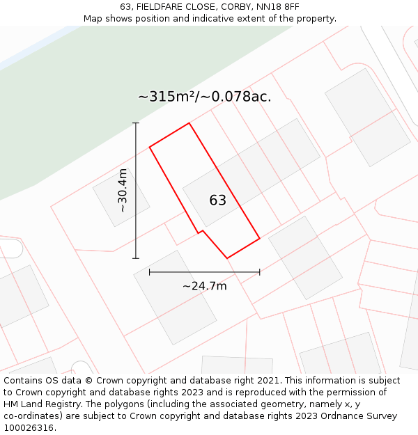 63, FIELDFARE CLOSE, CORBY, NN18 8FF: Plot and title map