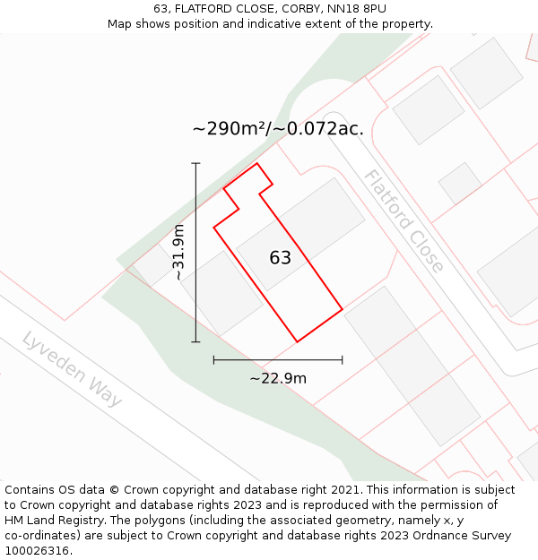 63, FLATFORD CLOSE, CORBY, NN18 8PU: Plot and title map