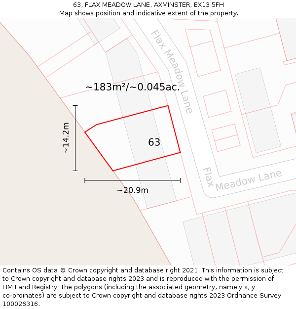 63, FLAX MEADOW LANE, AXMINSTER, EX13 5FH: Plot and title map