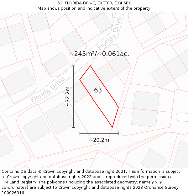 63, FLORIDA DRIVE, EXETER, EX4 5EX: Plot and title map