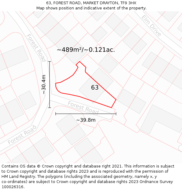 63, FOREST ROAD, MARKET DRAYTON, TF9 3HX: Plot and title map