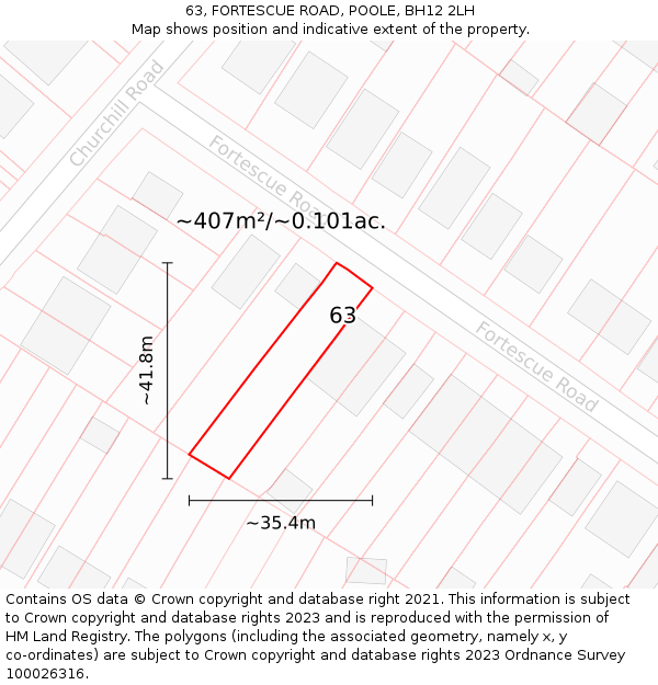 63, FORTESCUE ROAD, POOLE, BH12 2LH: Plot and title map