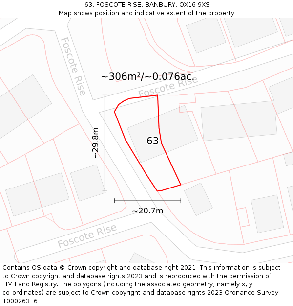 63, FOSCOTE RISE, BANBURY, OX16 9XS: Plot and title map