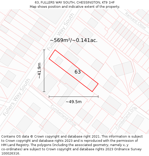 63, FULLERS WAY SOUTH, CHESSINGTON, KT9 1HF: Plot and title map