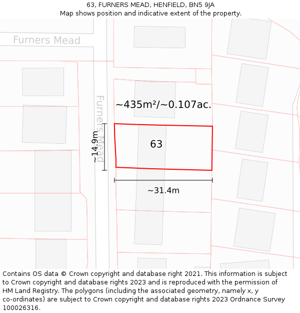 63, FURNERS MEAD, HENFIELD, BN5 9JA: Plot and title map