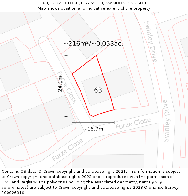 63, FURZE CLOSE, PEATMOOR, SWINDON, SN5 5DB: Plot and title map