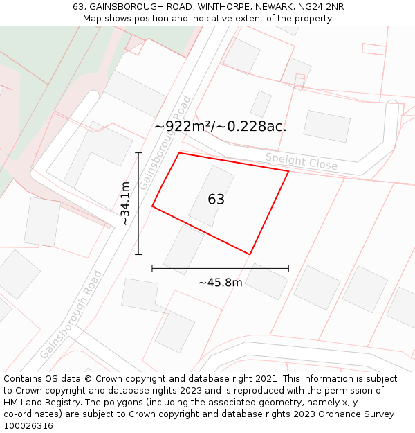 63, GAINSBOROUGH ROAD, WINTHORPE, NEWARK, NG24 2NR: Plot and title map