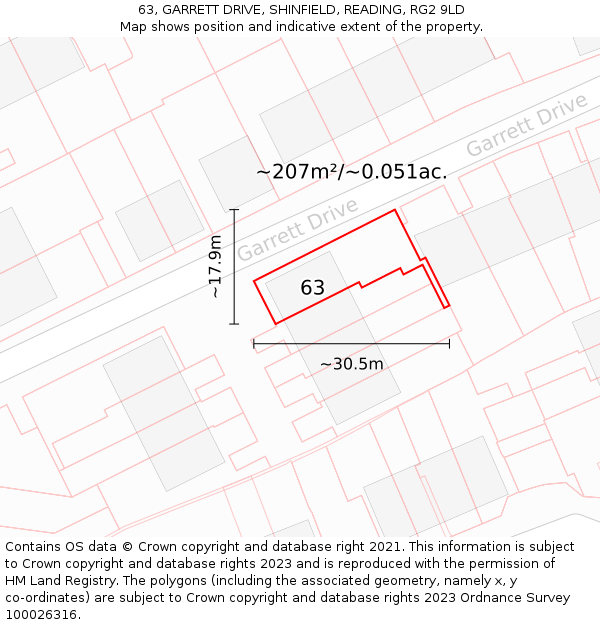 63, GARRETT DRIVE, SHINFIELD, READING, RG2 9LD: Plot and title map