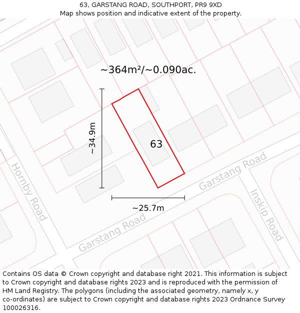 63, GARSTANG ROAD, SOUTHPORT, PR9 9XD: Plot and title map