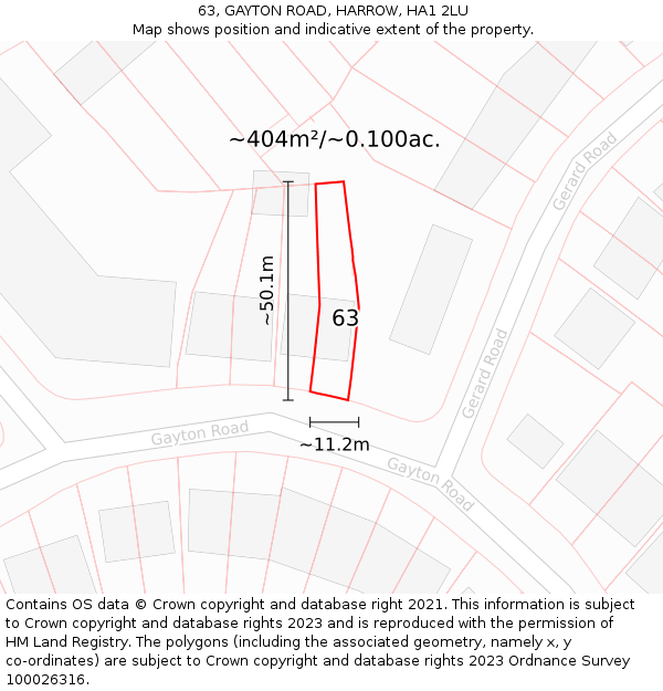 63, GAYTON ROAD, HARROW, HA1 2LU: Plot and title map