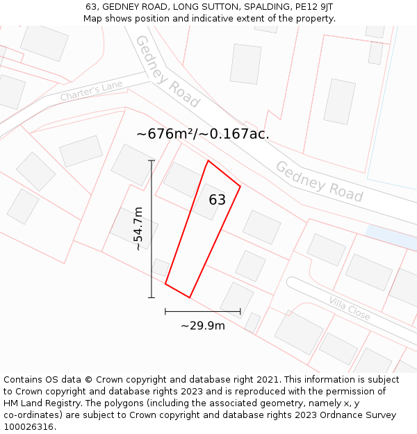 63, GEDNEY ROAD, LONG SUTTON, SPALDING, PE12 9JT: Plot and title map