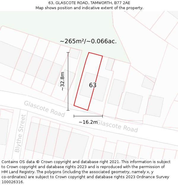 63, GLASCOTE ROAD, TAMWORTH, B77 2AE: Plot and title map