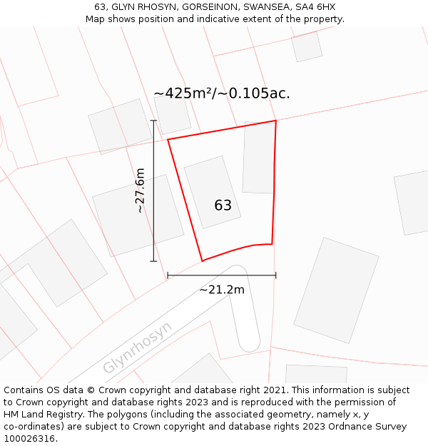 63, GLYN RHOSYN, GORSEINON, SWANSEA, SA4 6HX: Plot and title map