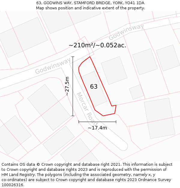 63, GODWINS WAY, STAMFORD BRIDGE, YORK, YO41 1DA: Plot and title map