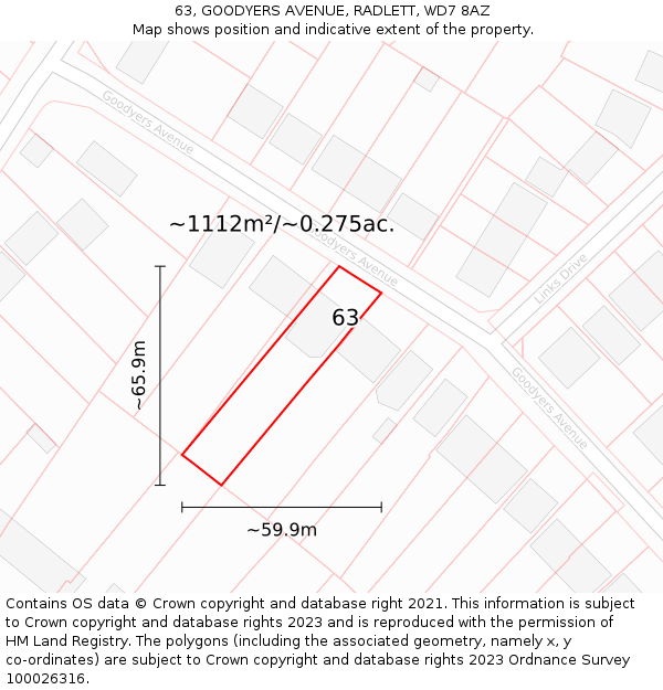 63, GOODYERS AVENUE, RADLETT, WD7 8AZ: Plot and title map