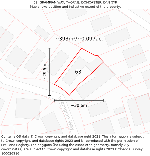 63, GRAMPIAN WAY, THORNE, DONCASTER, DN8 5YR: Plot and title map