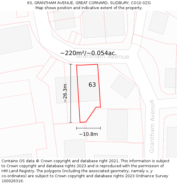 63, GRANTHAM AVENUE, GREAT CORNARD, SUDBURY, CO10 0ZG: Plot and title map