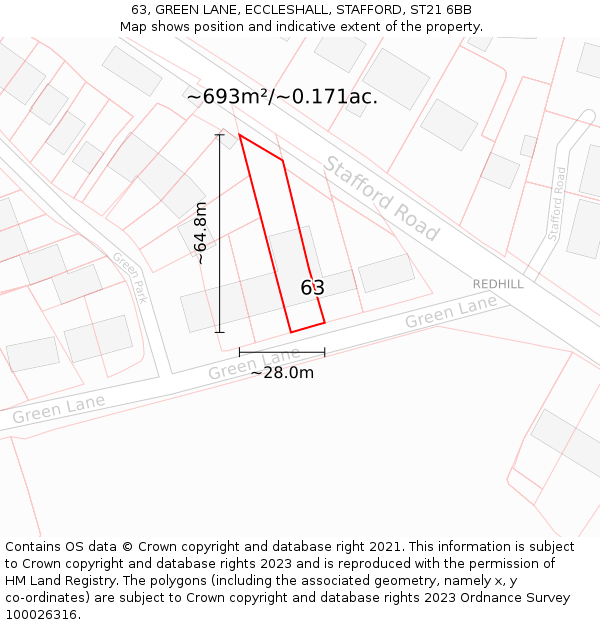 63, GREEN LANE, ECCLESHALL, STAFFORD, ST21 6BB: Plot and title map