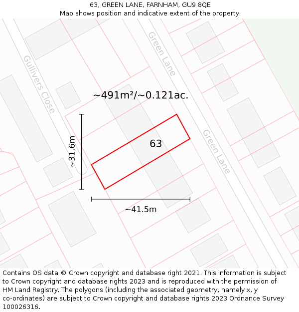 63, GREEN LANE, FARNHAM, GU9 8QE: Plot and title map