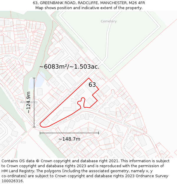 63, GREENBANK ROAD, RADCLIFFE, MANCHESTER, M26 4FR: Plot and title map