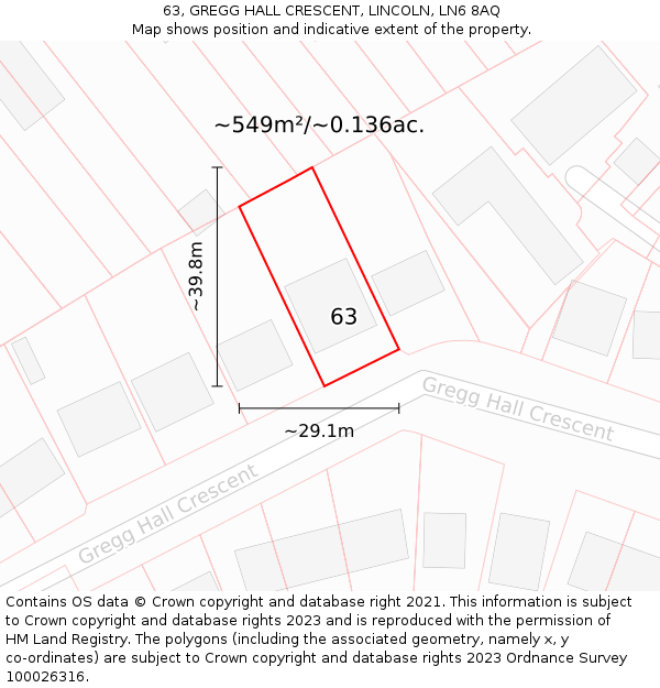 63, GREGG HALL CRESCENT, LINCOLN, LN6 8AQ: Plot and title map