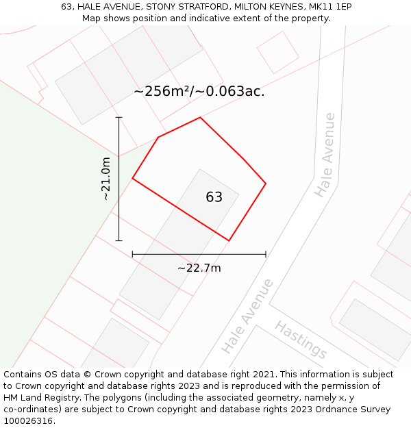 63, HALE AVENUE, STONY STRATFORD, MILTON KEYNES, MK11 1EP: Plot and title map