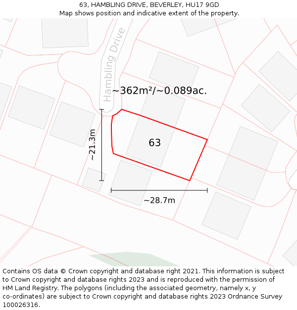 63, HAMBLING DRIVE, BEVERLEY, HU17 9GD: Plot and title map