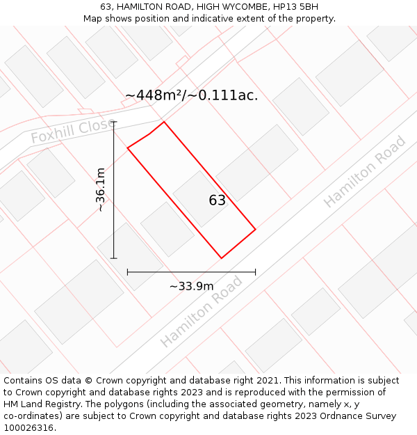 63, HAMILTON ROAD, HIGH WYCOMBE, HP13 5BH: Plot and title map